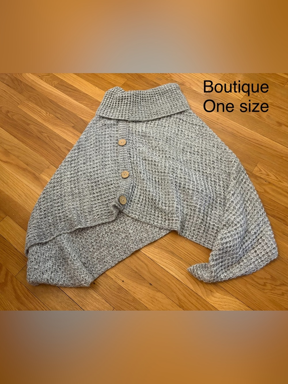 Boutique One Size Gray Knit Button-Front Poncho